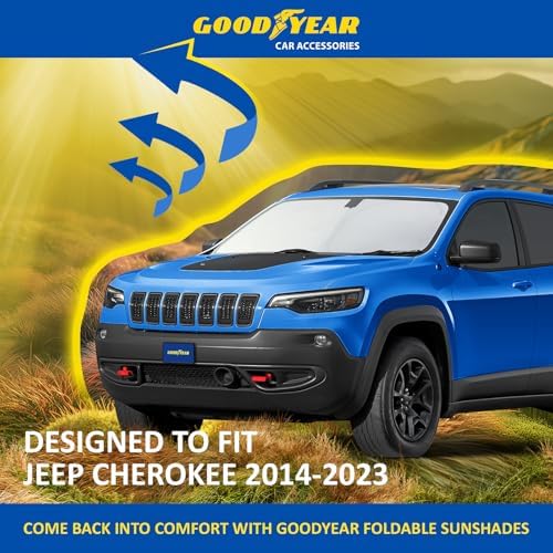 Goodyear Foldable Windshield Sunshade for Jeep Cherokee 2014-2023, SUV car Accessories, Sunshade Cover, Sun Shade Car Windshield, Window Sun Blocker - GY008261