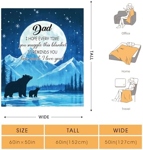 Dad Bears Starry Sky Blanket Gifts for Birthday Christmas Father's Day Bear Blanket Men Husband Halloween Easter Winter Snow Mountains Forest River Moon Inspirational Words Throw 50"x60" - Image 2