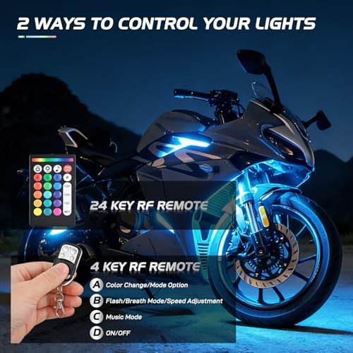 Nilight - TL-35 12PCS Motorcycle RGB Led Light Kit Waterproof Multi-Color Atmosphere Lights Lamp with Dual RF Wireless Remote Controllers for Harley Davidson Honda Kawasaki Suzuki, 2 Years Warranty
