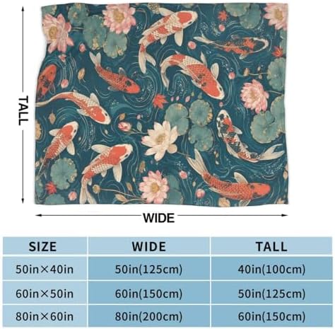 Cute Koi Fish Blanket for Women, Gifts for Girls, Japanese Blankets for Kids, Soft Cozy Lightweight Throw for Bed Sofa Home Travel Room Decor, 40x50 Inch - Image 4