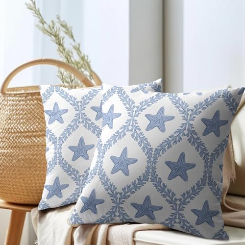 Coastal Pillow Covers 20x20 Set of 2 Ocean Starfish Pattern Decorative Light Blue Pillowcases Outdoor Beachy Throw Pillow Covers with Zipper Soft Cozy for Sofa Bed Chair Living Room Home Decor - Image 7