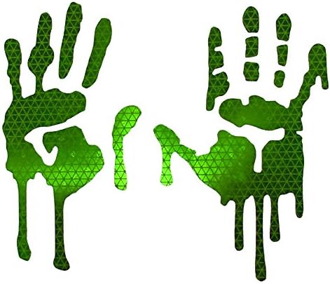 customTAYLOR33 High Intensity Grade Reflective Bloody/Dripping Hands Decals for Helmets, Windscreens, Rear Windows, Bumper Stickers (5 inches Height, Lime Green)