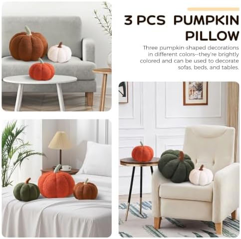 Fall Pumpkin Pillow Stuffed Set of 3 Halloween Pumpkins Decor Pillows - Image 4