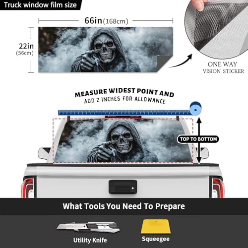 Rustic Skeleton Rear Window Decal Wrap Graphic, Vintage Horror Grim Reaper Bone Vinyl Window Film Truck Back Window Decals,Pickup Trucks Back Window Stickers 66 x 22 inch