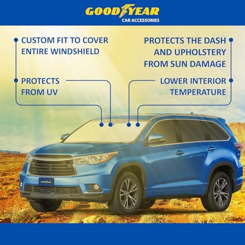 Goodyear Foldable Windshield Sunshade for Toyota Highlander 2014-2019, SUV car Accessories, Sunshade Cover, Sun Shade Car Windshield, Window Sun Blocker - GY008331