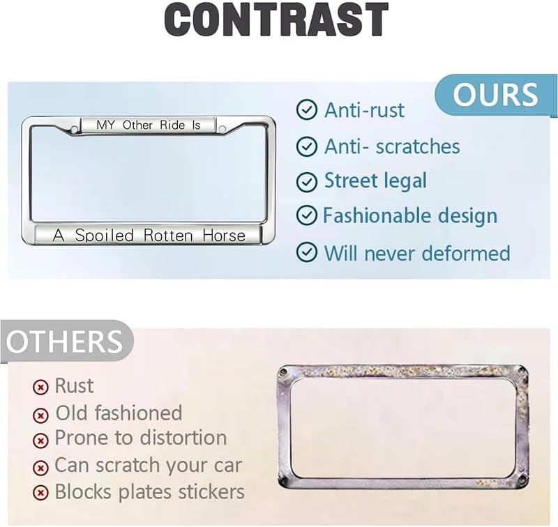 My Other Ride is a Spoiled Rotten Horse Personalized Gift Licence Plate Frame Jesus Bible Horse Quotes Metal License Plate Frame Chrome Bible Car Accessories License Plate Frame