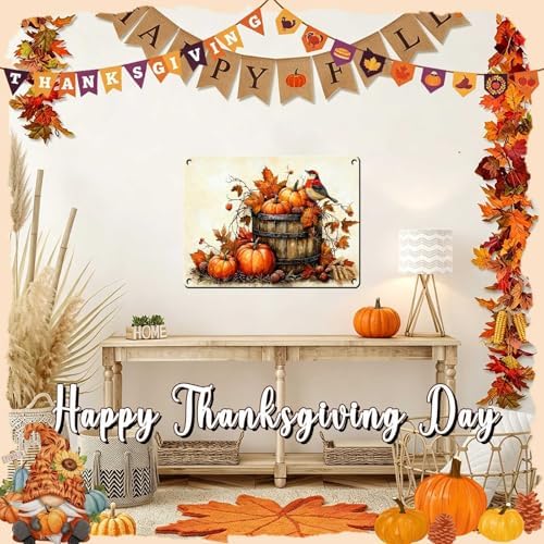 Pumpkin Vintage Tin Sign Happy Thanksgiving Metal Wall Decor for Living Room Entryway Fireplace Farmhouse 12x16Inch - Image 5
