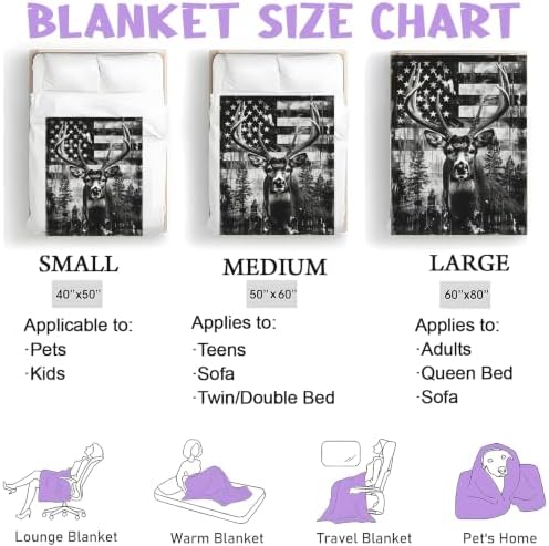 American Flag Deer Throw Blanket Gifts for Women Kids, 60x80in - Image 3