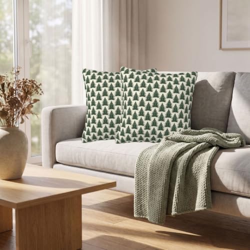 Green Boho Christmas Tree Pillow Covers 22x22 Set of 2 Winter Holiday Decor - Image 6