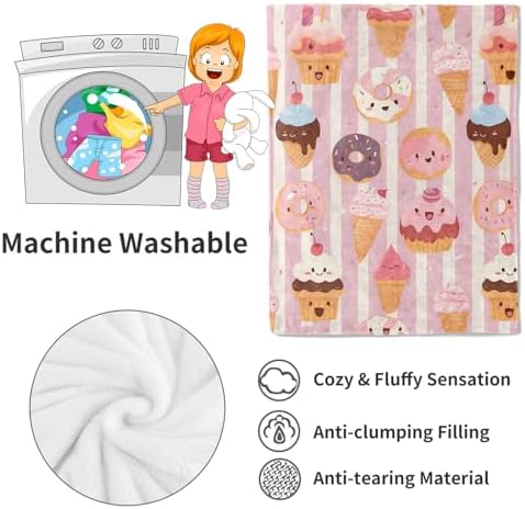 Cute Dessert Blanket Donut, Ice Cream and Cupcake Pink Throw Blankets,Birthday Gifts for Kids Girls Women,Lightweight Soft Fleece,Sweet Food Lovers,Sofa Couch Bed Room Modern Decor 40x50in - Image 4