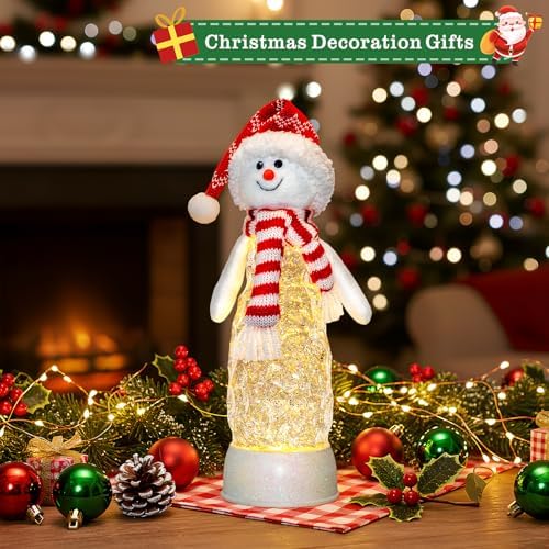 Christmas Snowman Snow Globes Lantern Musical Lighted Water Lantern Snow Globe Swirling Glitter Snowglobes with 6H Timer USB Operated Snowglobe Christmas Decoration for Home & Gift- Red Hat - Image 3