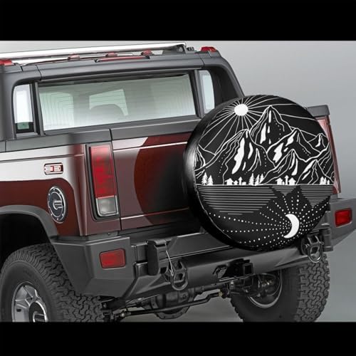 Spare Tire Cover Campsite Mountains with Sun Moon Wheel Tire Covers Waterproof Dust-Proof Wheel Tire Protector Weatherproof Tyre Covers Universal for RV SUV Truck Trailer Off-Road Car Camping 16 Inch