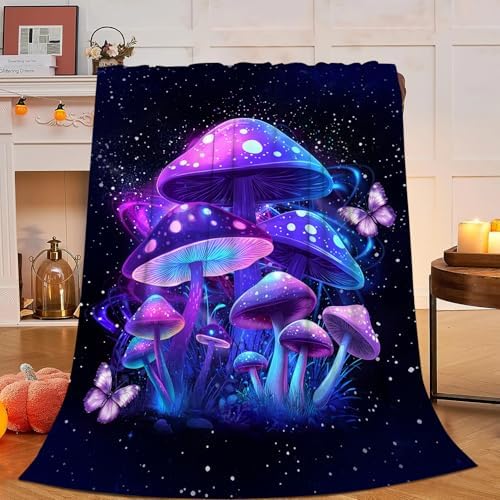 Mushroom Blanket, Purple Mushrooms Throw Blanket, Purple Blankets Stuff Fleece Flannel Plush for Women Men Boys Girls Lovers Adults Soft Bedding Gift for Sofa Bed Office Home Decor 60"X80" - Image 2