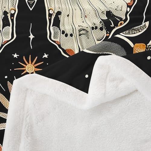 Butterfly Moth Throw Blanket Boho Floral Mushrooms Fleece Flannel Blankets Kids Boys Girls Room Decor Galaxy Starry Bed Blankets for Bed Sofa Couch Black Light Yellow Plush Blanket Queen 90"x90" - Image 6