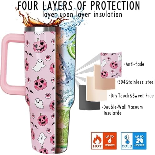 Halloween Tumbler 40oz Ghost Tumbler Spooky Bat Leak Proof Cups with Handle and Straw Insulated Water Bottle Coffee Travel Mugs for Halloween Decor Gifts for Women Goth Witchy (1PCS) - Image 6