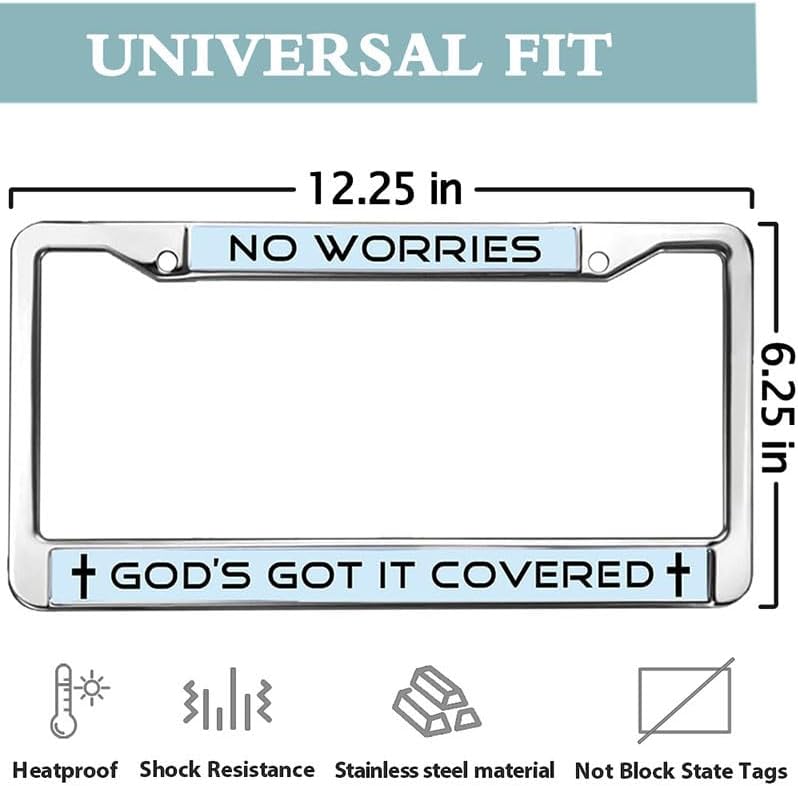 No Worries God's got it Covered Stainless Steel Car Licence Plate Covers Bible Verses Quotes Black Car Chrome License Plate Frame