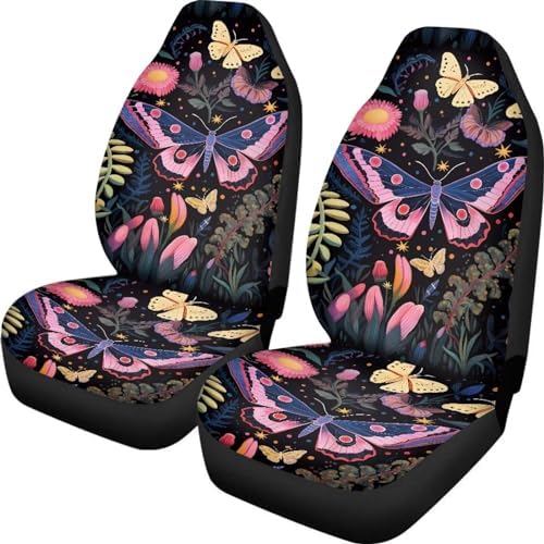 Cottagecore Butterfly Car Seat Covers for Front Seats,Non Slip Elastic Auto Bucket Seat Protectors Pads for Women Men,Univesal Fit SUV Truck Vehicles
