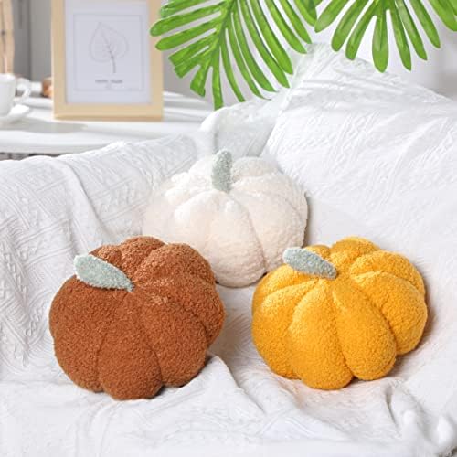 Namalu 3 Pcs Thanksgiving Pumpkin Pillows,7.87 Inch,White, Yellow, Brown - Image 3