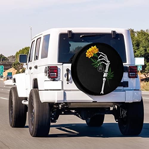 Delerain Spare Tire Cover with Backup Camera Hole Skeleton of Yellow Flower Wheel Covers Waterproof Dust-Proof UV Sun Universal Fit for Jeep Trailer RV SUV Truck (17 Inch for Diameter 31"-33") - Image 2