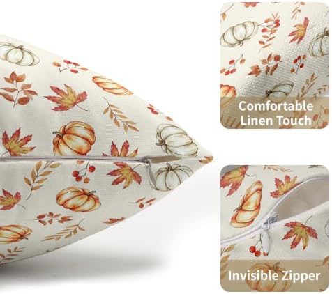 Fall Pumpkin Lumbar Pillow Covers 12x20 Set of 2 Orange Beige Maple Leaves Pattern Outdoor Throw Pillows Covers Autumn Thanksgiving Harvest Decorative Farmhouse Cushion Case for Room Couch Sofa - Image 5
