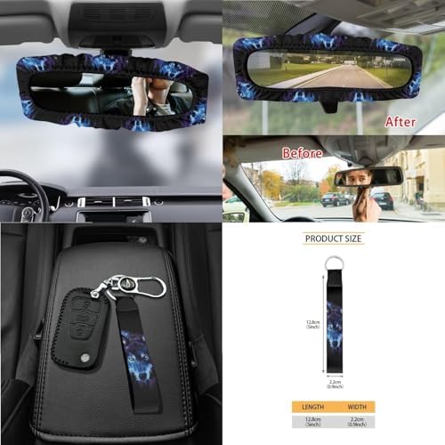 Wolf Galaxy Forest Print Car Seat Covers 15Pcs Full Set Car Steering Wheel Cover Seat Belt Cover Trash Bin Air Vent Storage Box Rear View Mirror Car Cup Holder Keychain