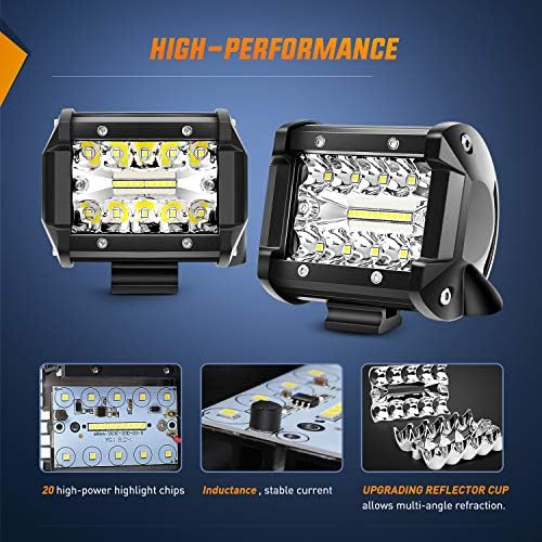 Nilight 2PC 4Inch Triple Row Lights 60W Flood Spot Combo 6000LM Bar Driving Boat Led Off Road Trucks with Adjustable Pillar Hood Mount Bracket Clamp Holder and Wiring Harness Kit