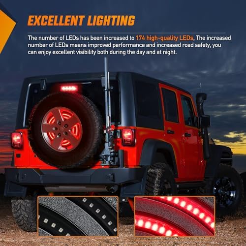 Nilight Spare Tire Brake Light Red for 2007-2017 Jeep Wrangler JK JKU