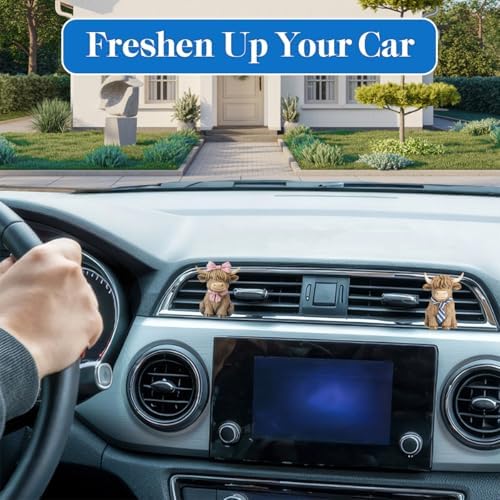 GENANY 3D Resin 2 Pcs Highland Cow Car Air Freshener Clip, Hand Painted Cow