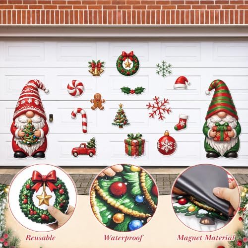 Flutesan 16 Pcs Christmas Gnome Garage Door Magnets, 26" Tree Snowflake - Image 5