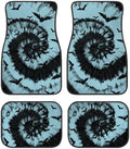 Aqua Black Tie Dye Bat Print Funny Halloween Car Floor Mats 4 PCS, Cute Durable Interior Accessories for Car SUV, All Weather Floor Mats with Front Rear Trunk Liners Set for Party