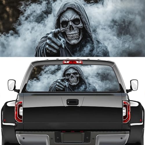 Rustic Skeleton Rear Window Decal Wrap Graphic, Vintage Horror Grim Reaper Bone Vinyl Window Film Truck Back Window Decals,Pickup Trucks Back Window Stickers 66 x 22 inch