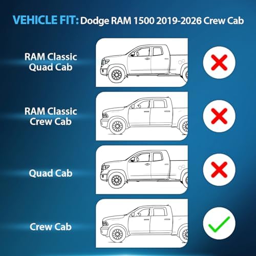 Nilight in-Channel Rain Guards for Dodge Ram 1500 Crew Cab 2019-2026, 4PCS