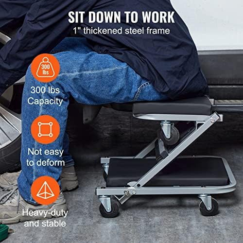 VEVOR Mechanic Creeper, Garage Gift, 36" Z Creeper Seat, 2 in 1 Mechanic Gifts, 300 lbs Capacity, Low Profile Creeper with 6 pcs Wheels in Garage/Shop for Fathers Day Tool Gift - Image 4