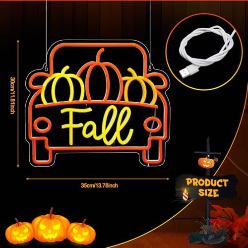 Huquary Fall Neon Sign Pumpkin Truck Decor LED Lights Decorations - Image 2