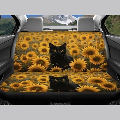 Black Cat Sunflower Print Print 4pcs Car Seat Covers Universal Bucket Seat Covers with Front Rear Split Bench Protector Covers Fits for Most Sedan Truck Auto Interior Accessories