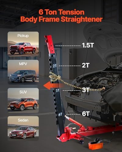 VEVOR Auto Body Frame Puller Straightener, 6T Tension Car Body Repair Equipment with 3T Airbag Jack & 6000PSI Hydraulic Foot Pump, Include 16 Straightening Tools, for Auto Repair Shop Sedan SUV Pickup - Image 2