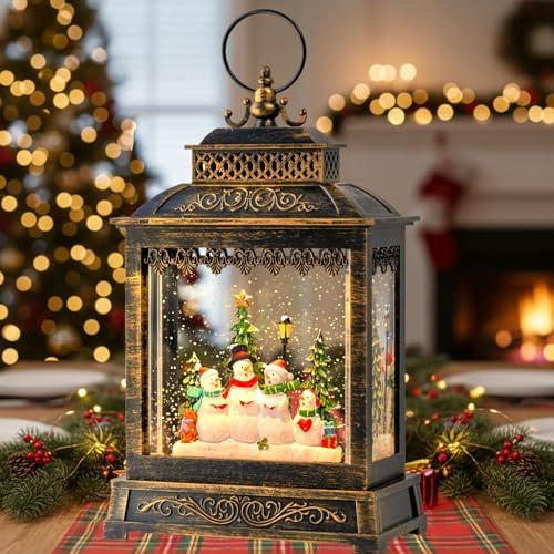 Christmas Snow Globes Lantern Christmas Snow Globe with Music Snowman Poetry,6H Timer,USB Lined/Battery Operated Lighted Lantern for Christmas Festival Decoration Gifts by ZQQLITE