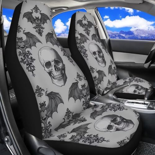 Halloween Skull Car Seat Covers for Front Seats, Non-Slip Breathable Seat Protectors, Set of 2, Universal Fit for Most Cars, SUVs and Sedans