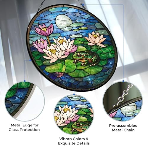 Thanksgiving Frog and Lotus Stained Glass Window Hanging by Clare Donovan, Stained Glass Window Decor Suncatcher for Women, Perfect Home Décor - Image 3