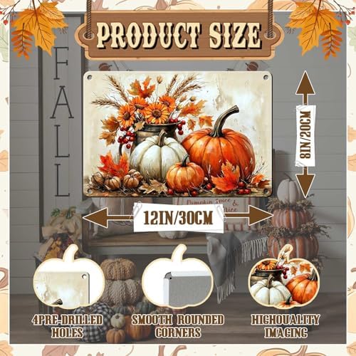 Fall Sign Happy Thanksgiving Decor Pumpkin Vintage Tin Sign 8x12Inch - Image 2