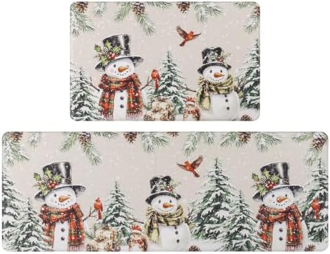 U'Artlines 2Pcs Christmas Anti Fatigue Kitchen Rugs and Mats, Snowman,Tree by UArtlines