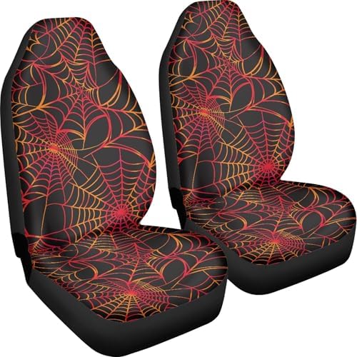 Red Spiderweb Print Car Seat Cover Front Seats Only,Universal Fit for Most Cars,SUVs,Sedan,Truck or Van,2PCs