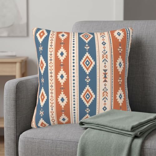 KiuLoam Dusty Blue Orange Boho Throw Pillow Covers 24x24 Set of 2, Rustic - Image 2