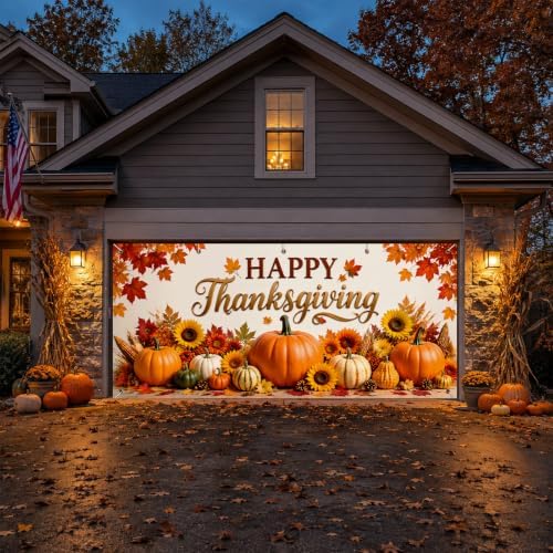 IVN Thanksgiving Garage Door Cover 16x7ft Pumpkin Sunflower Fall Banner - Image 7