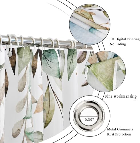 Fall Pumpkins Shower Curtain, Watercolor Green Autumn Pumpkins with Leaves On The Top Harvest Fruits Thanksgiving Bathroom Curtain Waterproof Fabric Machine Washable with Hooks, 48" Wx72 L - Image 5
