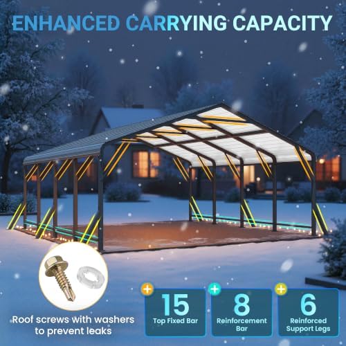 Wisteria Lane 20'x20' Metal Carport with Updated Roof & Enhanced Base, Heavy Duty Canopy Carport Garage, Vertaile for Car, Truck, Boat, Tractors, Party, Dark Gray - Image 3