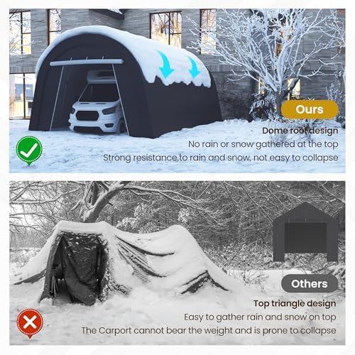 12X25FT Heavy Duty Carport, Portable Garage with 2 Roll Up Doors Vents and Metal Round Roof, Outdoor Storage shed Car Port Canopy Tent for Garden Tools, Vehicle Truck Boat, Party, Dark Gray - Image 6