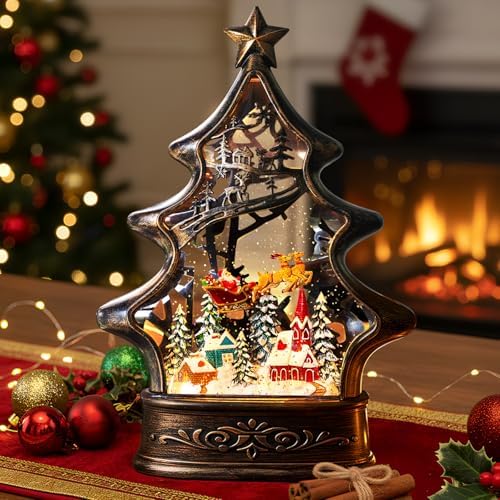 Christmas Snow Globe Lantern Water Glittering Buildings Santa's Deer with Music& Timer, USB Lined and Battery Operated Lighted Lantern for Christmas Festival Decoration Gifts - Image 6