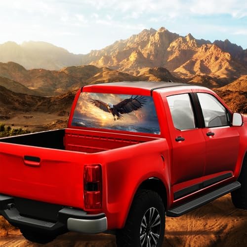 Cool Eagle Truck Back Window Graphics Decals, Beautiful Sunset Ocean Animal Modern Universal See Through Rear Window Vinyl Wrap Full Window Decals for Trucks SUV 66 x 22 inch