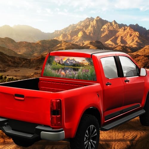 Countryside Mountain Truck Back Window Graphics Decals, Rustic Lake View Nature Universal See Through Rear Window Vinyl Wrap Full Window Decals for Trucks SUV 66 x 22 inch